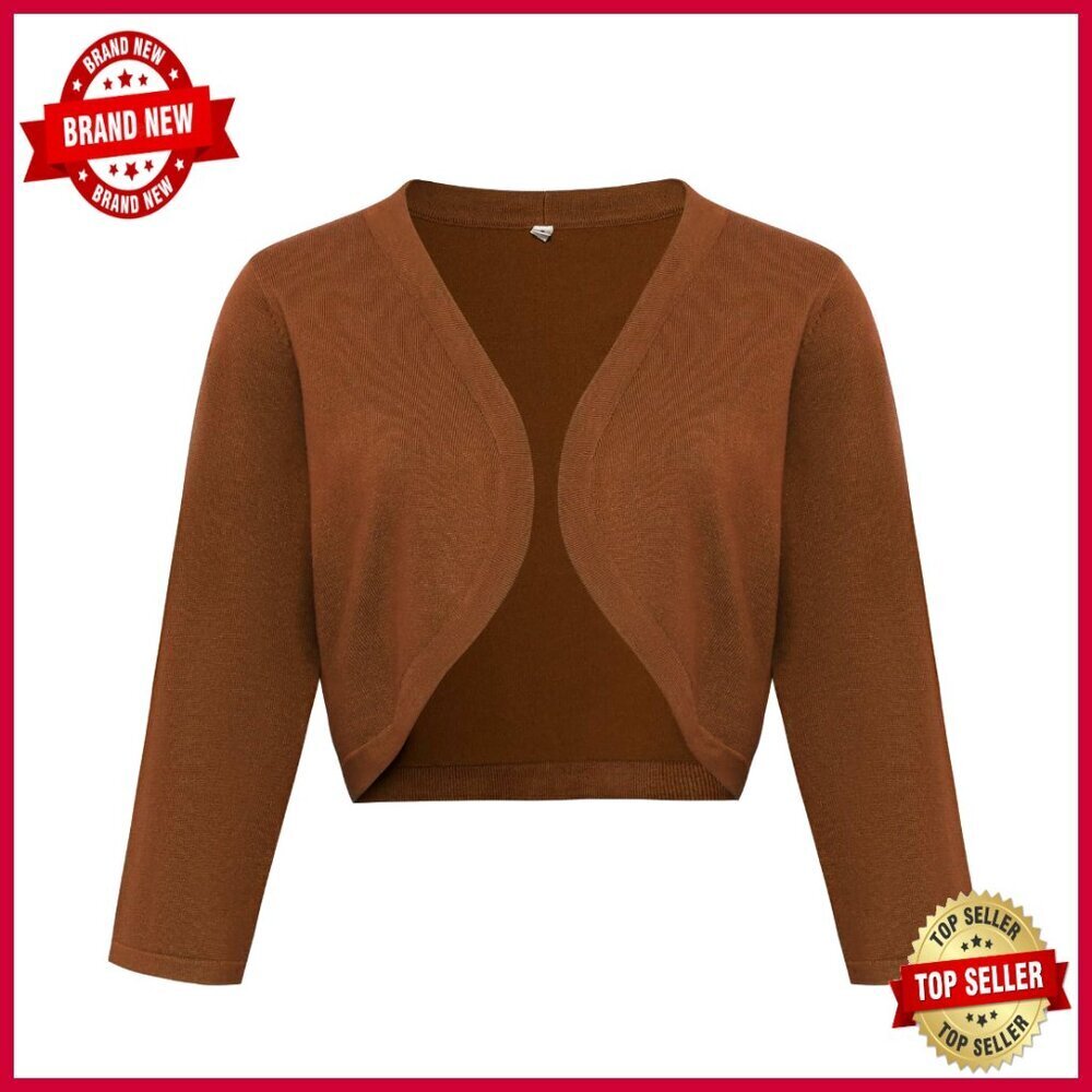 Lightweight 3/4 Sleeve Shawl Collar Cardigan Cropped Open Front Shrug